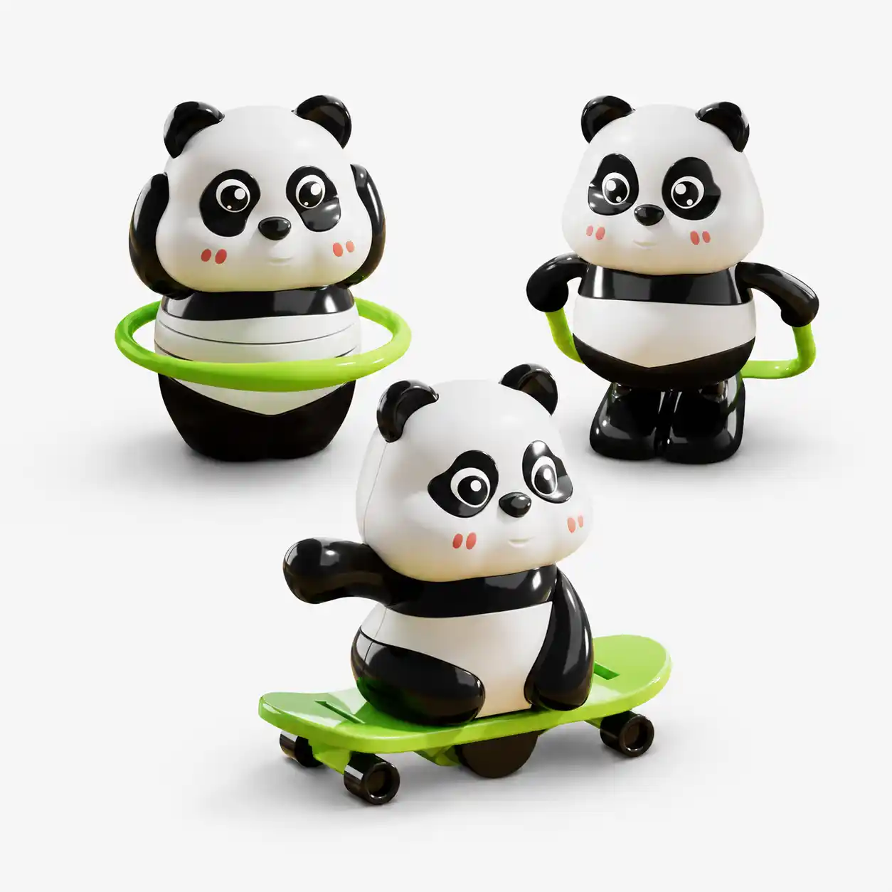 3 in 1 Panda Wind-Up Toy Combo Pack with Skating, Jump Rope and Hula Hoop Panda Toys