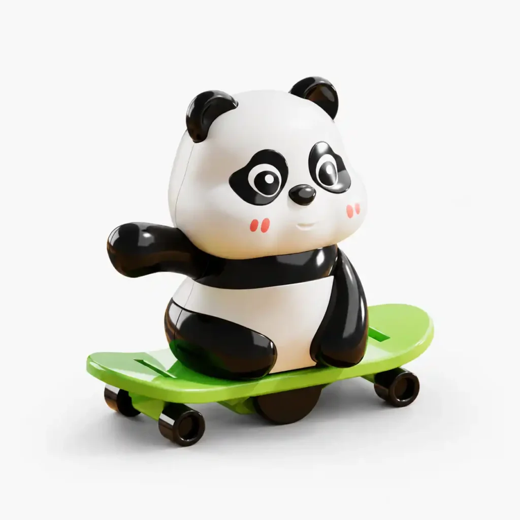 Cute Skating Panda Wind-Up Toy on Green Skateboard for Kids